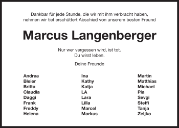 Traueranzeige von Marcus Langenberger von Pegnitz-Zeitung